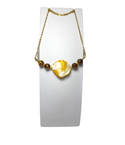 Kalung Stainless Steel – TIGER’S EYE & Mutiara Air Tawar