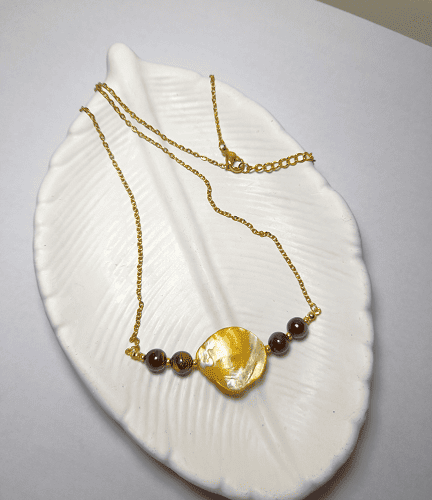 Kalung Stainless Steel – TIGER’S EYE & Mutiara Air Tawar
