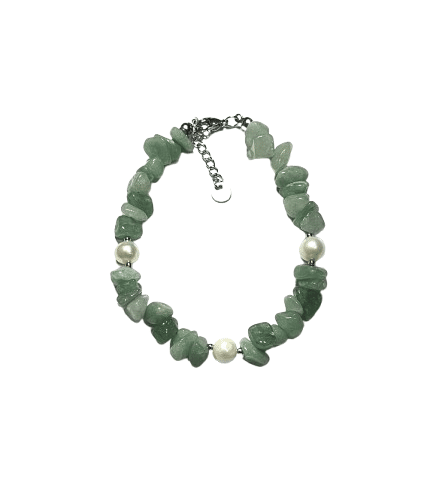 Gelang Stainless Steel – GREEN AVENTURINE & Mutiara Air Tawar