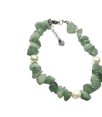 Gelang Stainless Steel – GREEN AVENTURINE & Mutiara Air Tawar