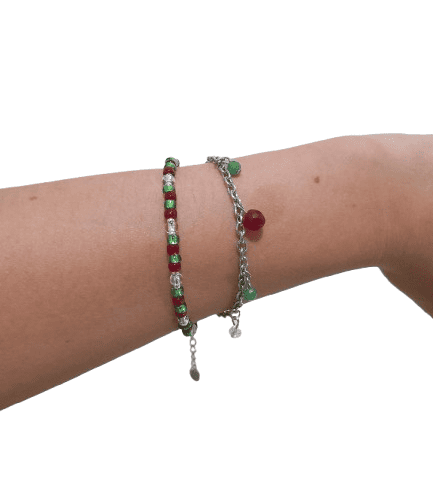 Noelle Gelang Manik Kaca + Garnet + Green Aventurine