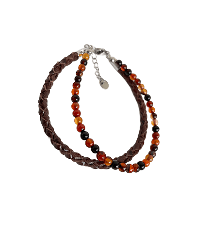 Gelang Kulit Anyam Bulat & Batu Alam Dream Agate