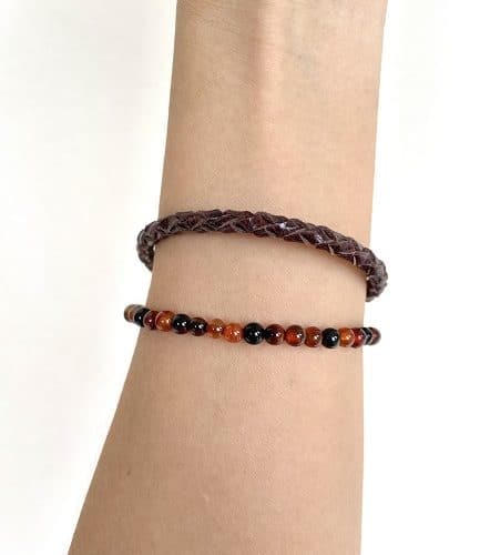 Gelang Kulit Anyam Bulat & Batu Alam Dream Agate