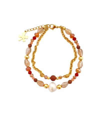 Gelang LEONA – Gold Sandstone | Mutiara Air Tawar | Kristal